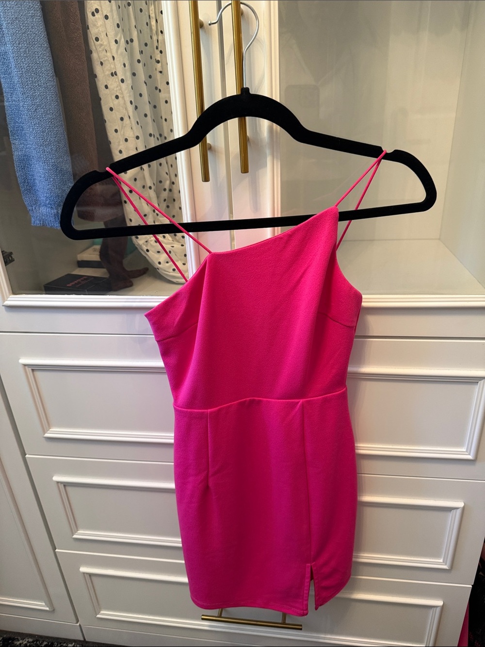 Lulu's Hot Pink Asymmetric Mini Slip Dress